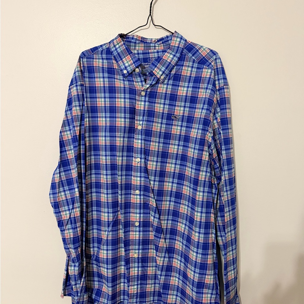 Vineyard Vines Blue and Red Plaid Button Down Shirt